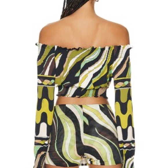 Emilio Pucci Off-Shoulder Multicolor Crop Top Marmo - Picture 3 of 4